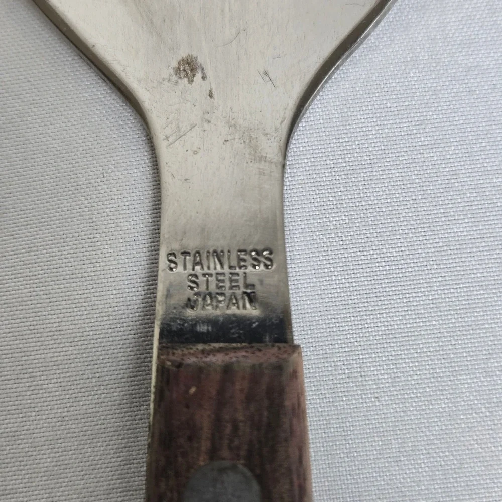 Pair of Stainless Steel Wood Handle Salad Servers Japan MCM Danish Style Vtg 13
